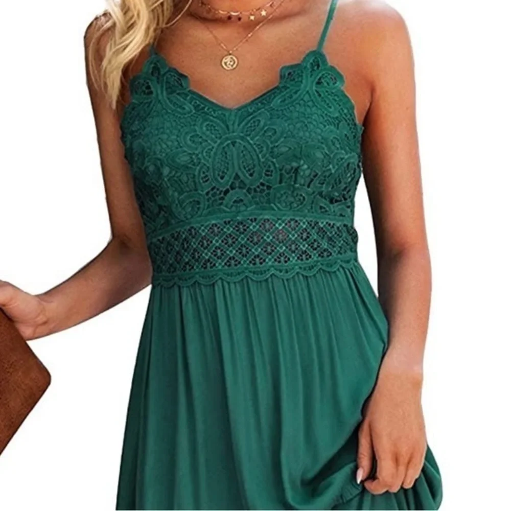 Dokuritu Beach Crochet Lace Green Maxi Dress Strappy‎ Summer Women’s Small NWT